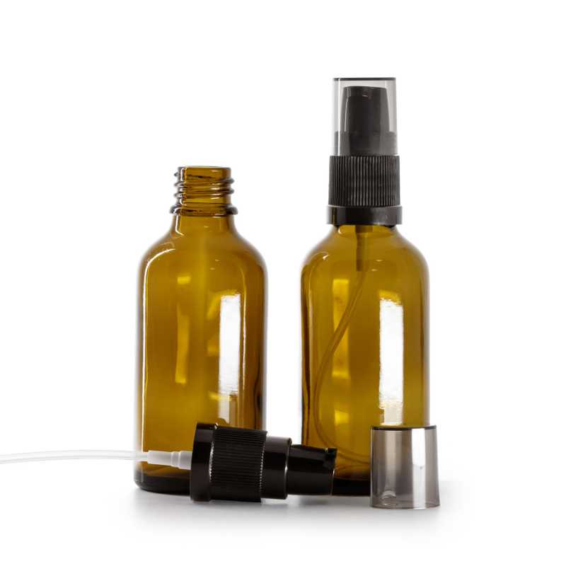 Skleněná lahvička, lékovka hnědá, dávkovač krémů s dýmovým krytem, 50 ml