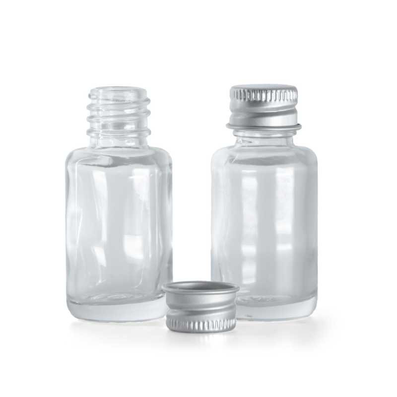 Skleněná lahvička, lékovka průhledná, hliníkové víčko, 12 ml
