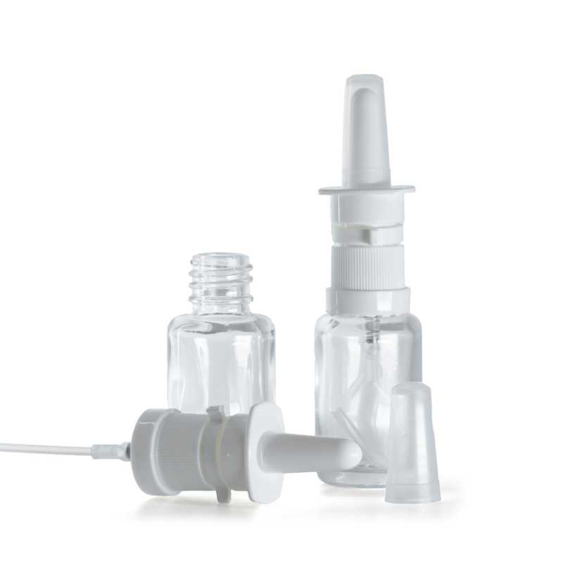 Skleněná lahvička, lékovka, průhledná, oblá, sprej do nosu, 12 ml