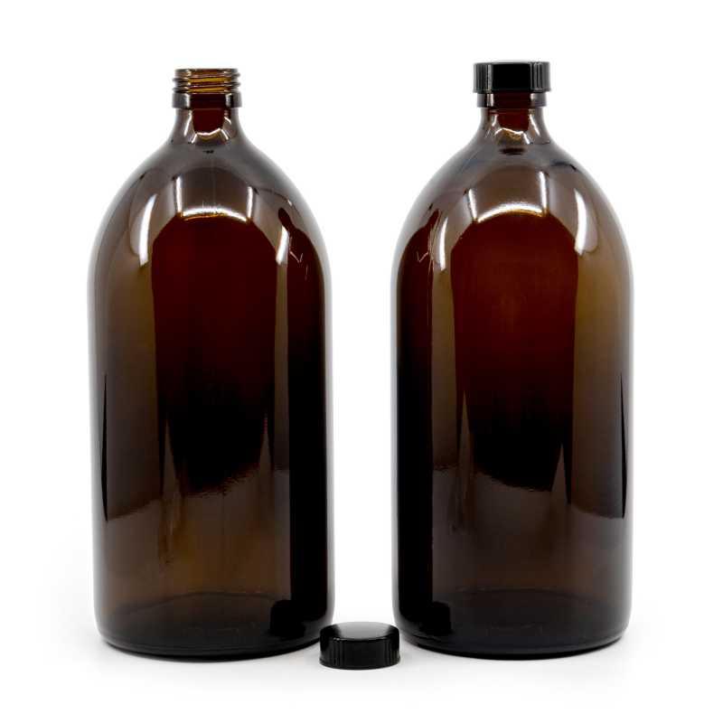 Skleněná lahvička, tzv. lahvička na sirup, je vyrobena ze silného skla tmavě hnědé barvy. Používá se k uchovávání tekutin, které díky své barv