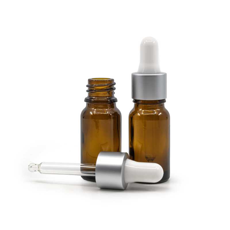 Skleněná lahvička, lahvička, stříbrné matné kapátko, 10 ml
