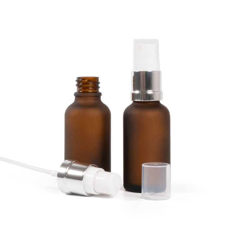 Skleněná lahvička, matná lahvička, bílo-stříbrný rozprašovač, 30 ml