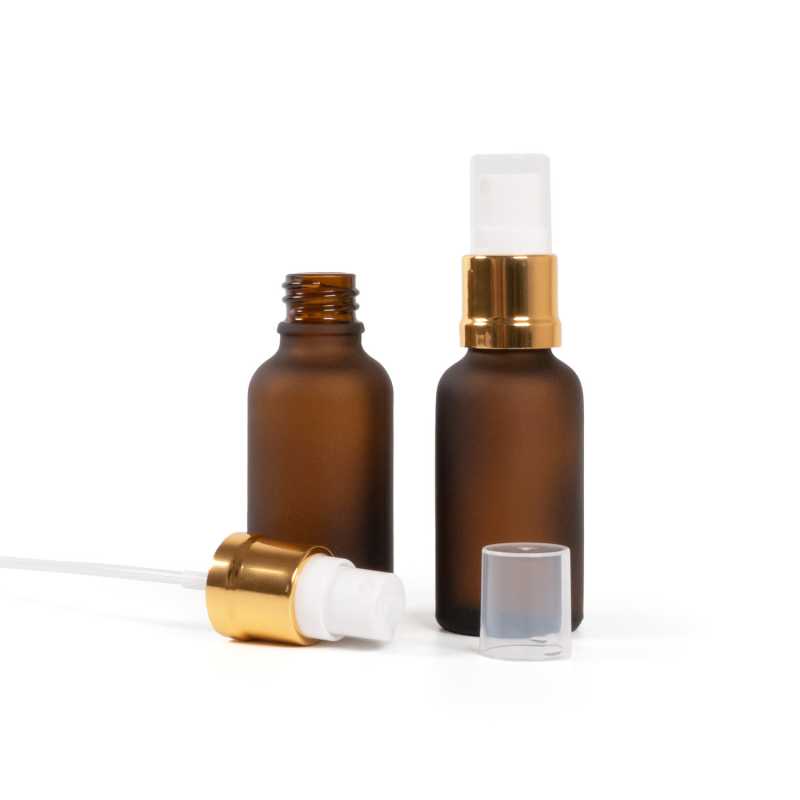Skleněná lahvička, matná lahvička s rozprašovačem, bílo-zlatá, 30 ml