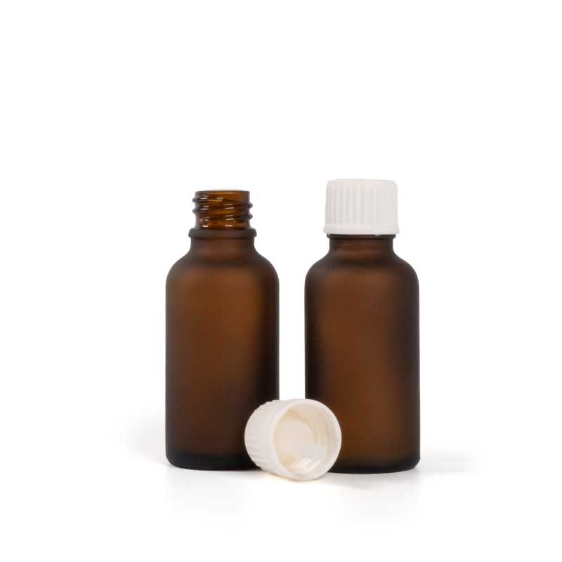 Skleněná lahvička, matná lahvička, bílý uzávěr s kapátkem, 30 ml
