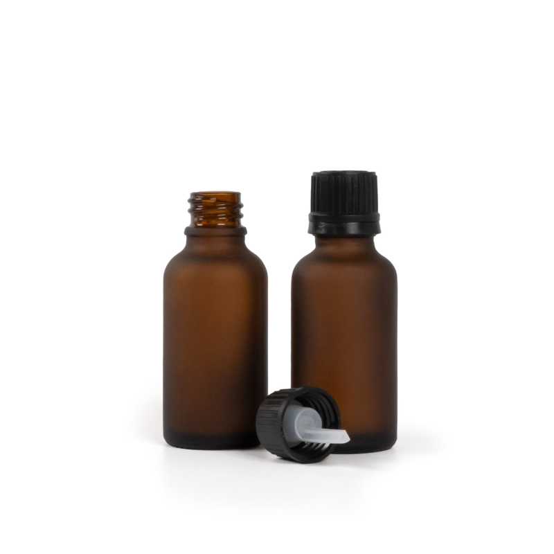 Skleněná lahvička, matná lahvička, černý uzávěr s kapátkem, 30 ml