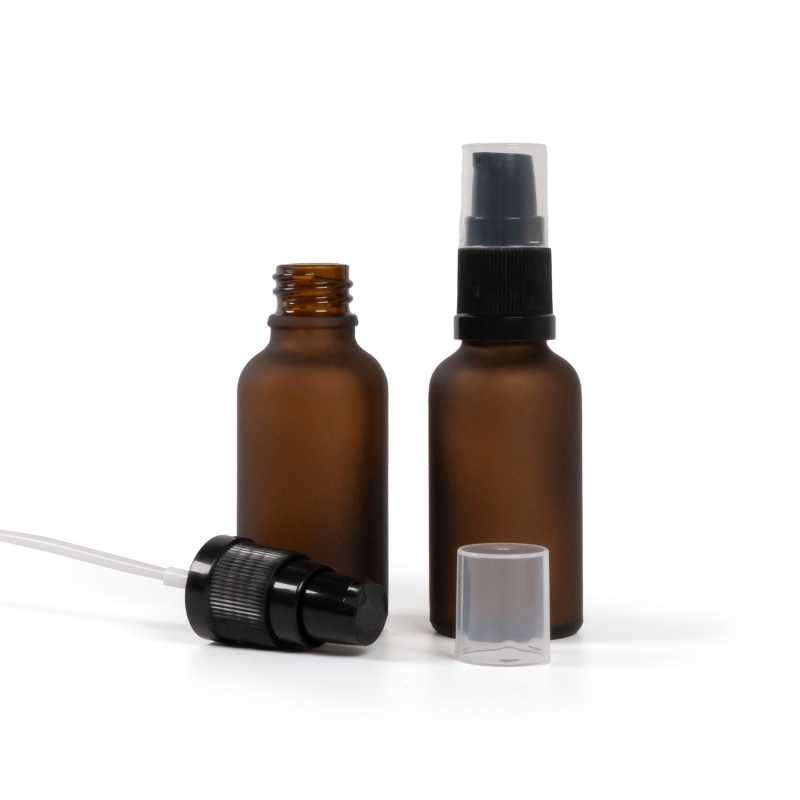 Skleněná lahvička, lékovka, matná hnědá, dávkovač krémů, 30 ml