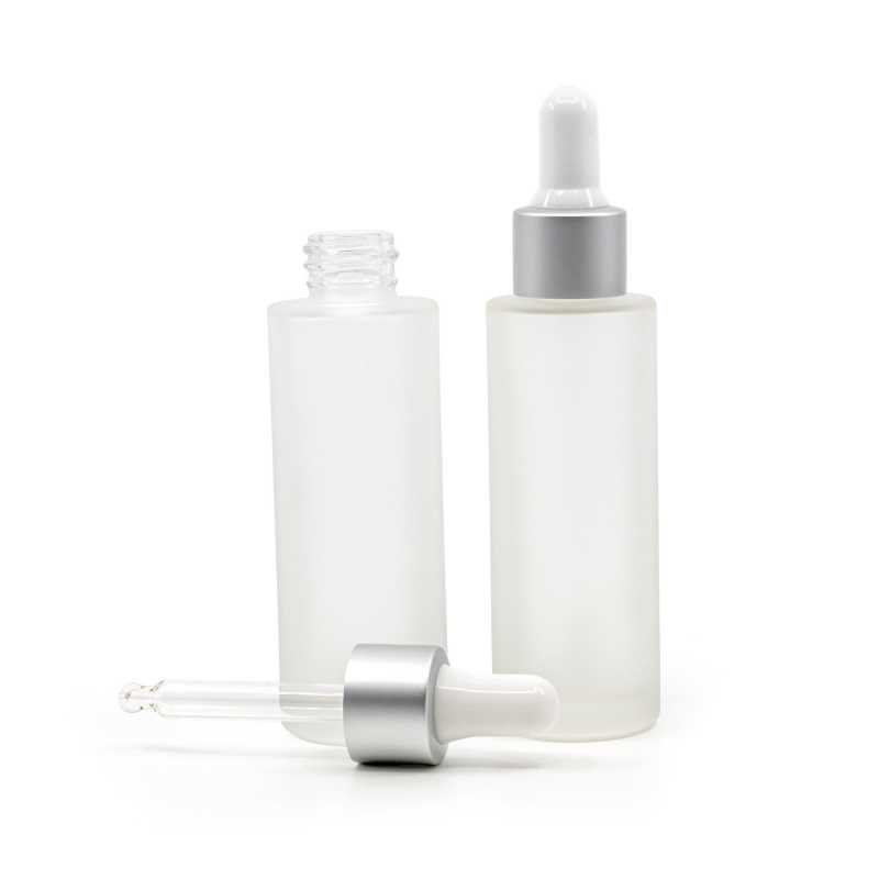 Skleněná lahvička, matná, vysoká, bílo-stříbrné matné, 30 ml