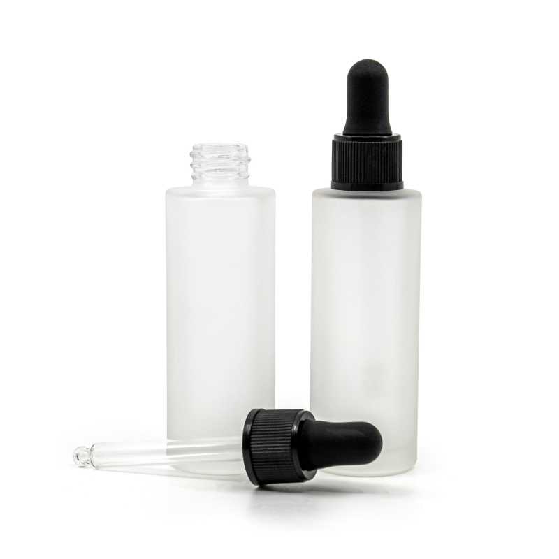 Skleněná lahvička, matná, vysoká, černé kapátko, 30 ml