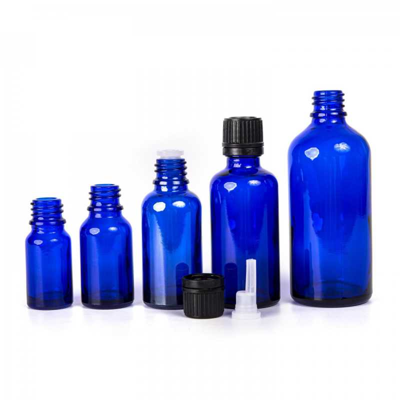Skleněná lahvička, tzv. lahvička, ze silného skla tmavě modré barvy. Používá se k uchovávání tekutin, které díky své barvě účinně chrání p