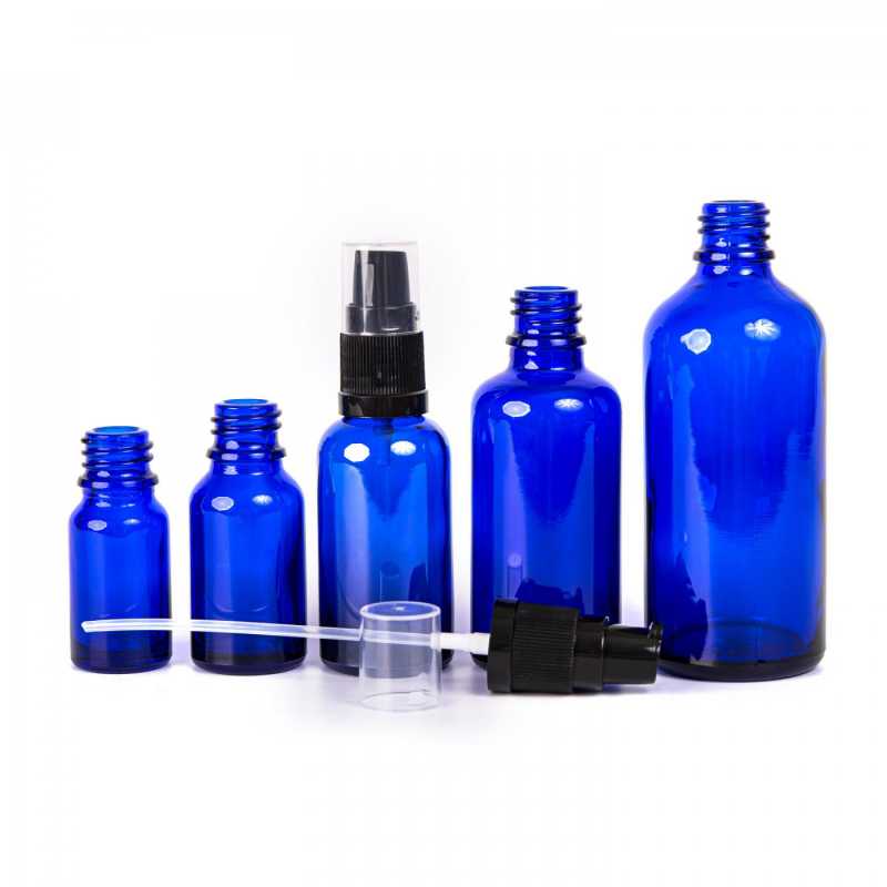 Skleněná láhev, modrá, dávkovač krémů, 100 ml