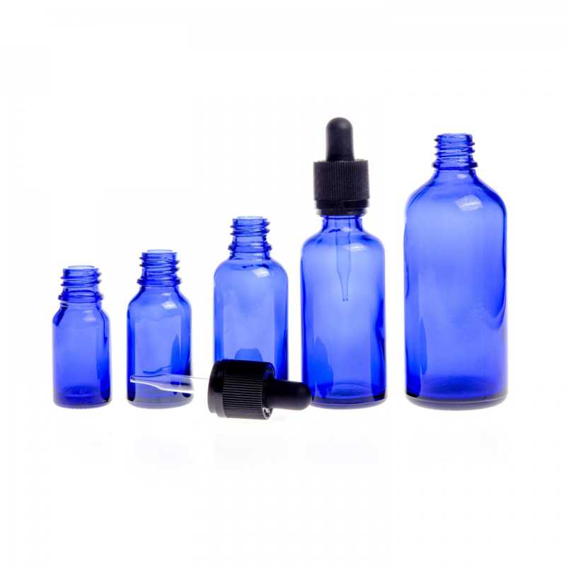 Skleněná láhev, modrá, pipeta s bezpečnostním zámkem, 30 ml