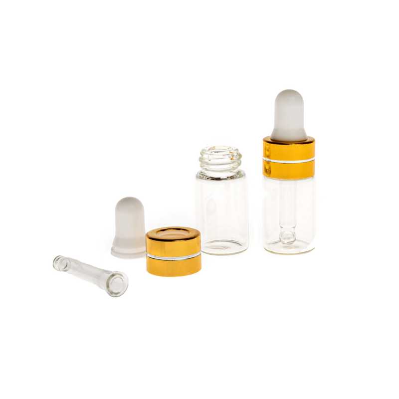 Skleněná lahvička s kapátkem o objemu pouhých 3 ml, proto je ideální např. na vzorky, séra. Obal je certifikován pro použití v kosmetice.