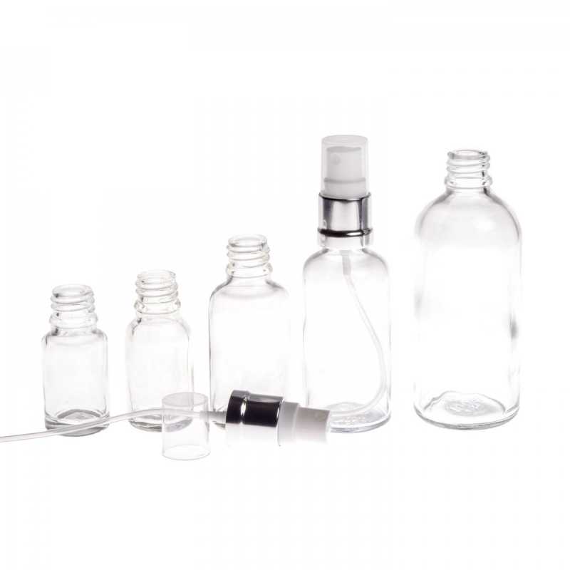 Skleněná lahvička, průhledná, bílo-stříbrný sprej, 50 ml