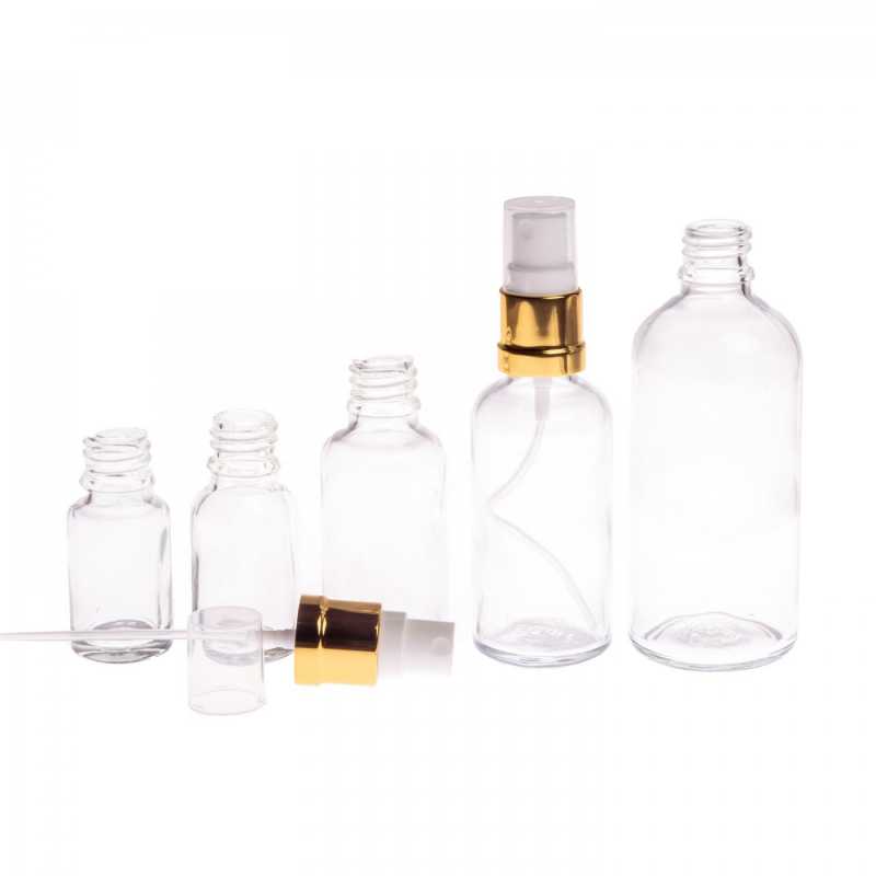 Skleněná lahvička, průhledná, bílo-zlatý sprej, 10 ml 
