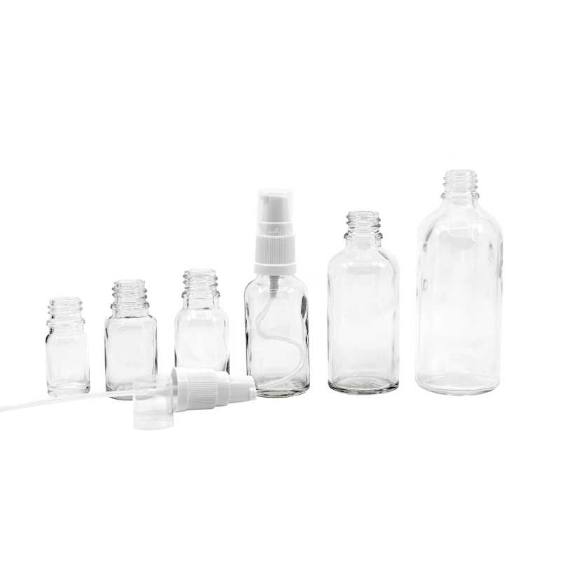 Skleněná lahvička, tzv. lahvička, je vyrobena ze silného průhledného skla. Používá se k uchovávání tekutin.Objem: 30 ml, celkový objem 35 mlVýšk