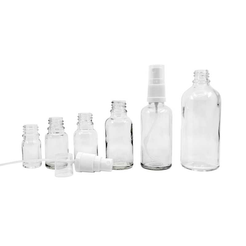 Skleněná lahvička, tzv. lahvička, je vyrobena ze silného průhledného skla. Používá se k uchovávání tekutin. Objem: 15 ml, celkový objem 18 mlVýš
