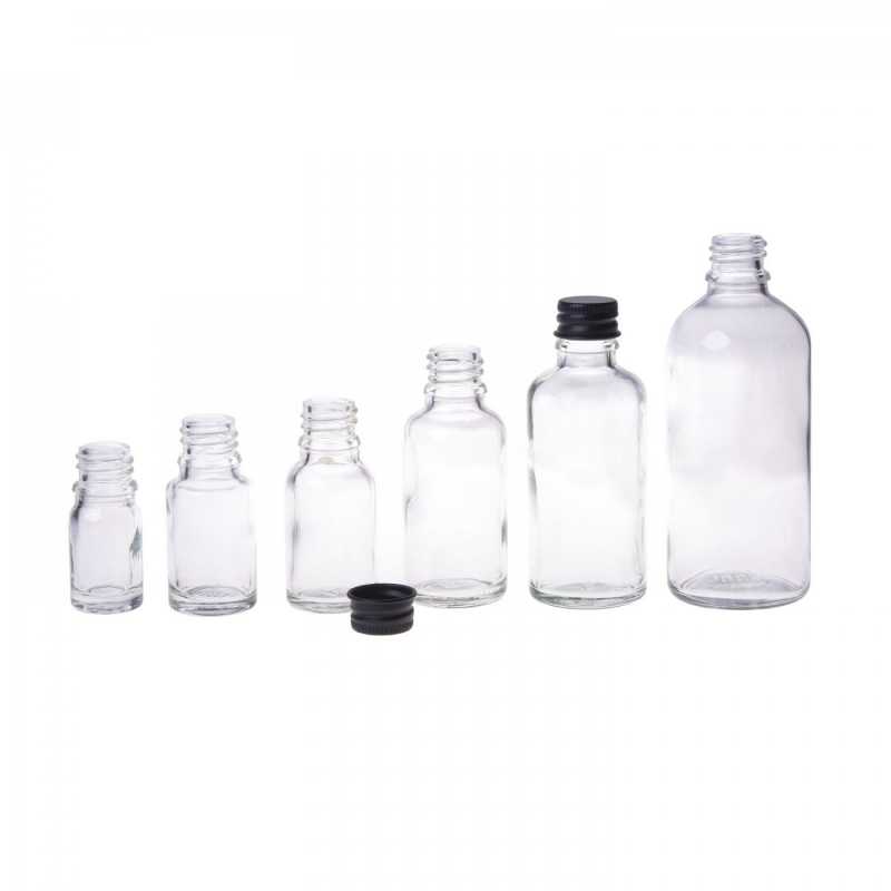 Skleněná lahvička, tzv. lahvička, je vyrobena ze silného průhledného skla. Používá se k uchovávání tekutin.Objem: 5 ml, celkový objem 6,7 mlVýšk