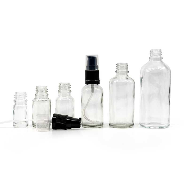 Skleněná láhev, průhledná, dávkovač krému, 100 ml