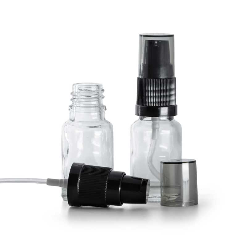 Skleněná lahvička, průhledná, dávkovač krémů s dýmovým krytem, 10 ml