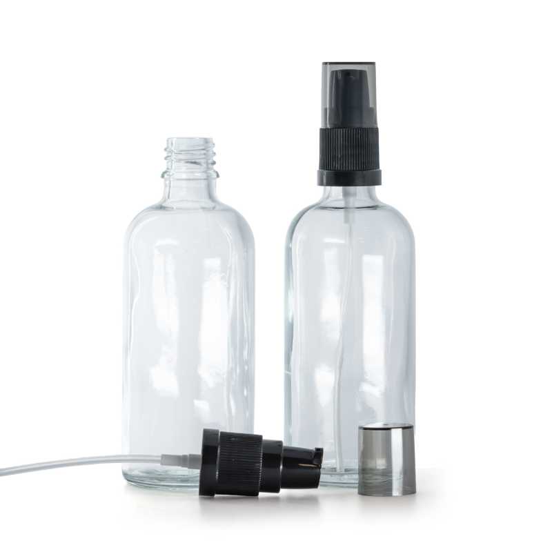 Skleněná lahvička, průhledná, dávkovač krémů s dýmovým krytem, 100 ml