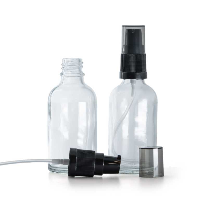 Skleněná lahvička, průhledná, dávkovač krémů s dýmovým krytem, 30 ml