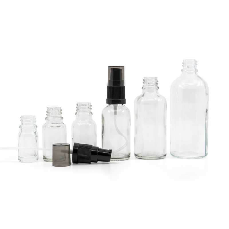 Skleněná láhev, průhledná, dávkovač krému, kouřový vršek, 100 ml
