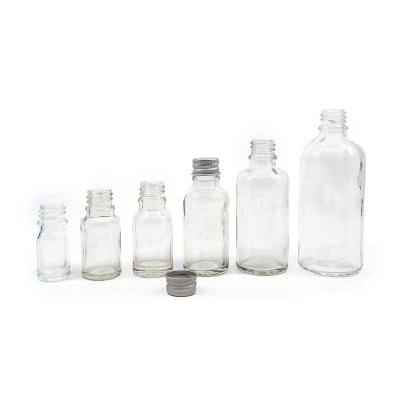 Skleněná láhev, průhledná, hliníkový vrch, 15 ml
