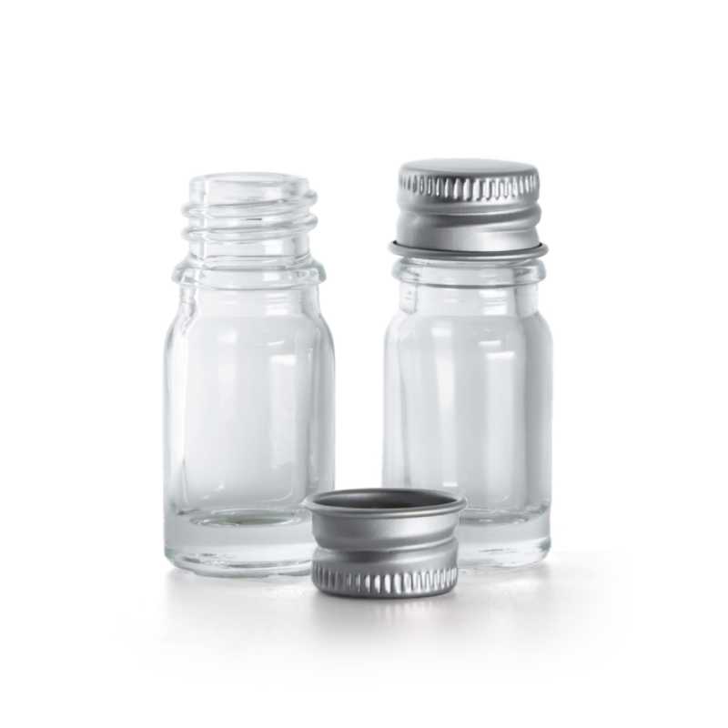 Skleněná lahvička, průhledná, hliníkové víčko, 5 ml