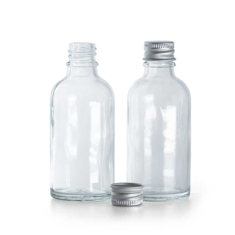 Skleněná lahvička, průhledná, hliníkové víčko, 50 ml