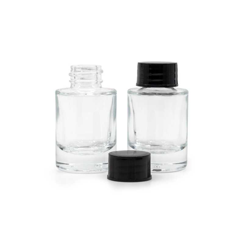 Skleněná lahvička, průhledná, silné dno, černý uzávěr, 10 ml