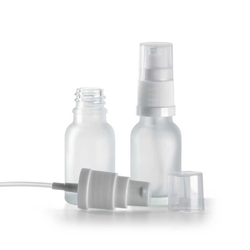 Matná čirá skleněná lahvička s bílým dávkovačem, 15 ml