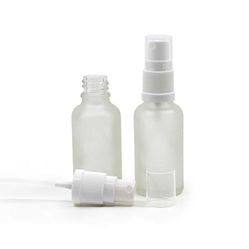 Skleněná lahvička, průhledný mléčný, bílý sprej, 30 ml