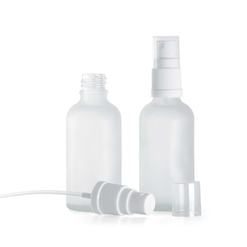 Skleněná láhev, průhledná mléčná, bílý sprej, 50 ml