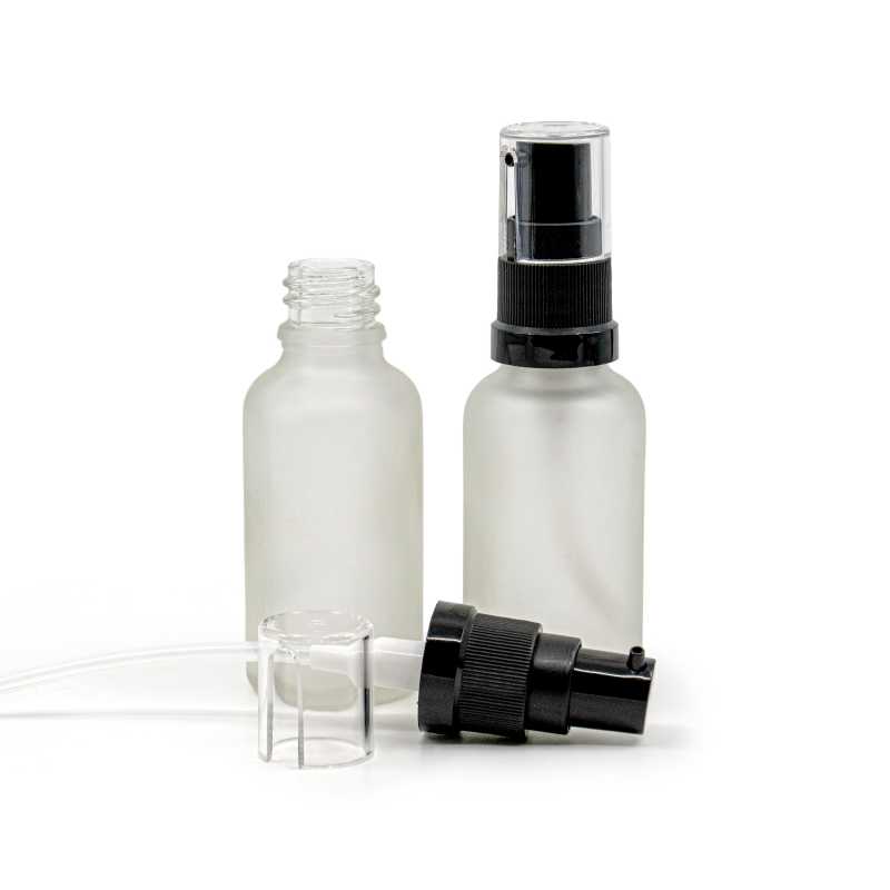 Skleněná lahvička, průhledná mléčná, dávkovač oleje, 30 ml