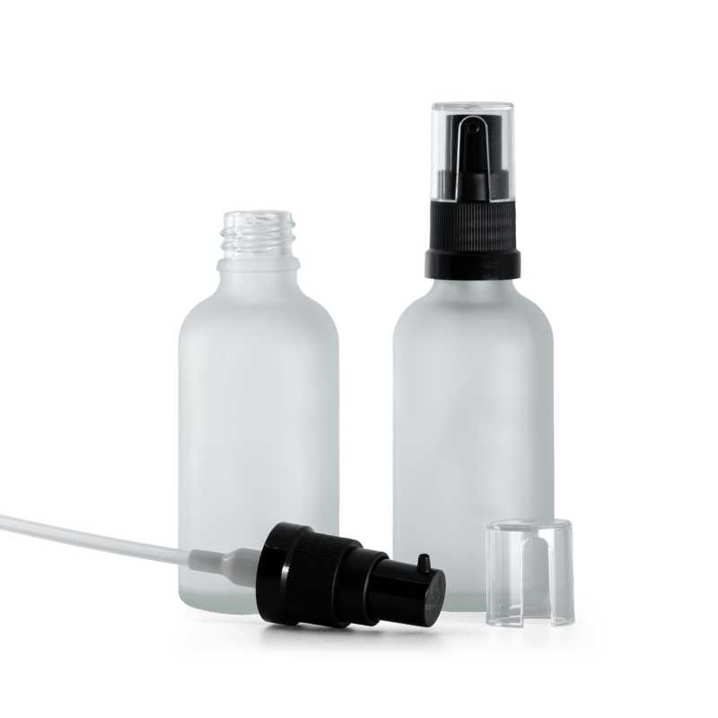Skleněná láhev, průhledná mléčná, dávkovač olejů, 50 ml