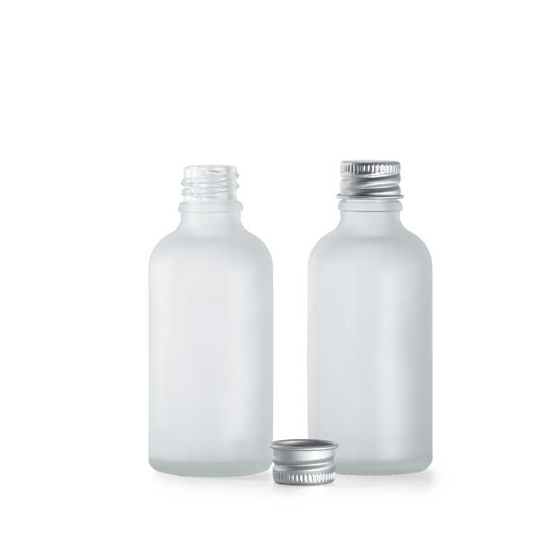 Skleněná lahvička, mléčně průhledná, hliníkový uzávěr, 50 ml