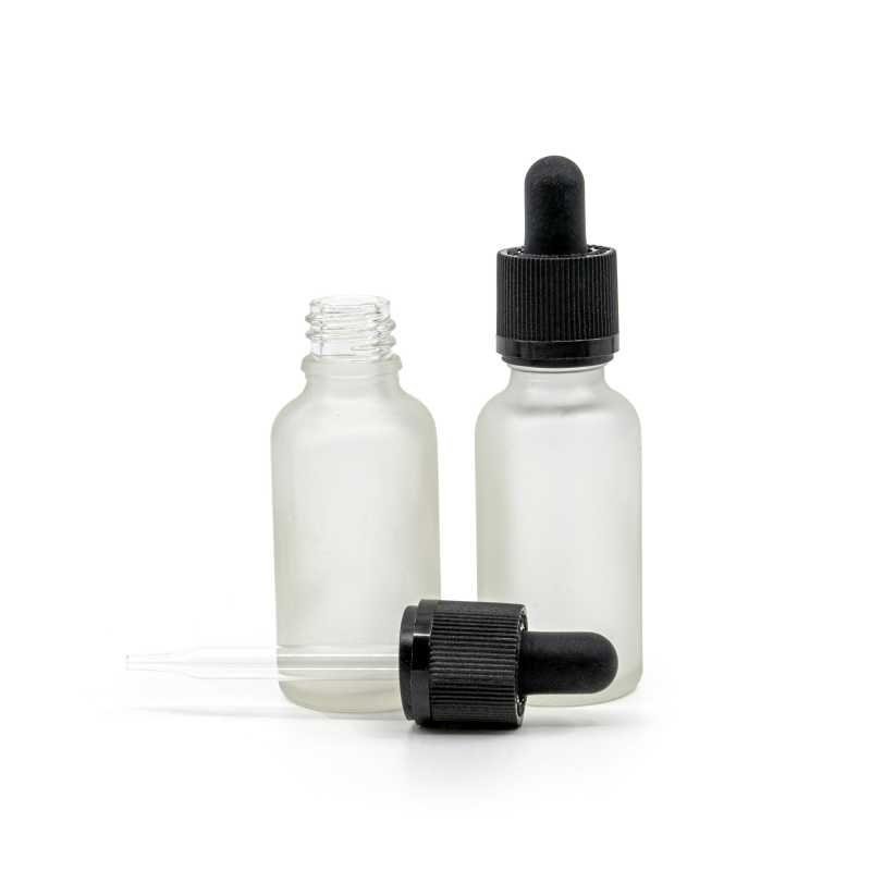 Skleněná láhev, průhledná mléčná, pipeta s bezpečnostním zámkem, 30 ml