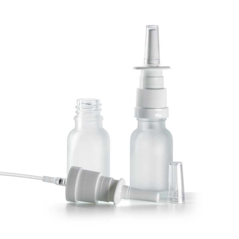 Skleněná lahvička, čirá matná, nosní rozprašovač, 15 ml