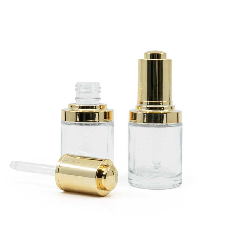 Skleněná lahvička, širší, mléčná, zlaté kapátko, 30 ml