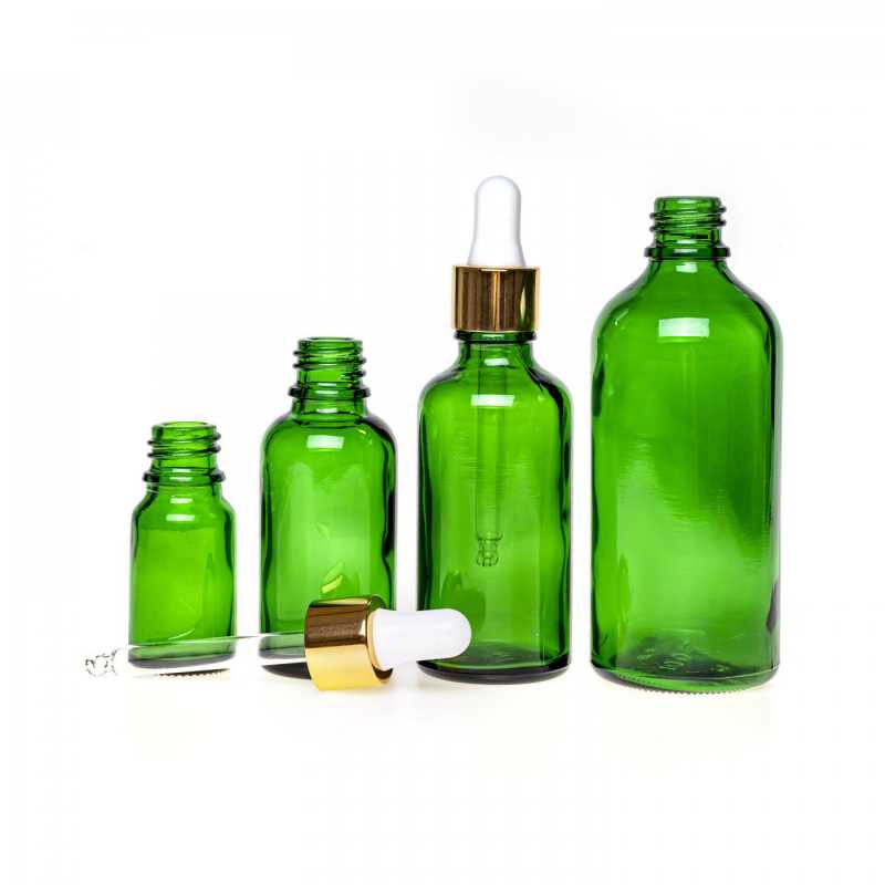 Skleněná lahvička, zelená, bílo-zlaté kapátko, 50 ml