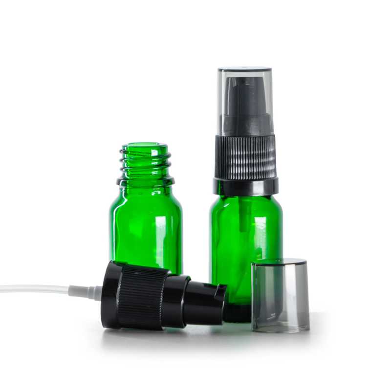 Skleněná lahvička, zelená, dávkovač krémů s dýmovým krytem, 10 ml