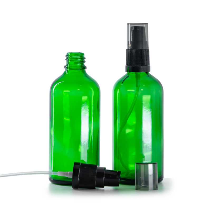 Skleněná lahvička zelená, dávkovač krémů s dýmovým krytem, 100 ml