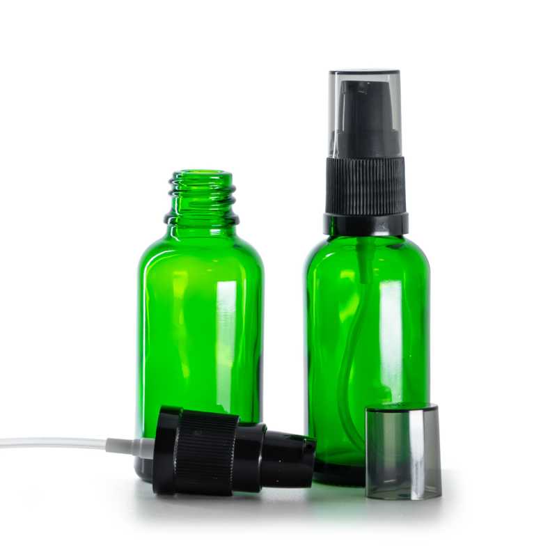 Skleněná lahvička zelená, dávkovač krémů s dýmovým krytem, 30 ml