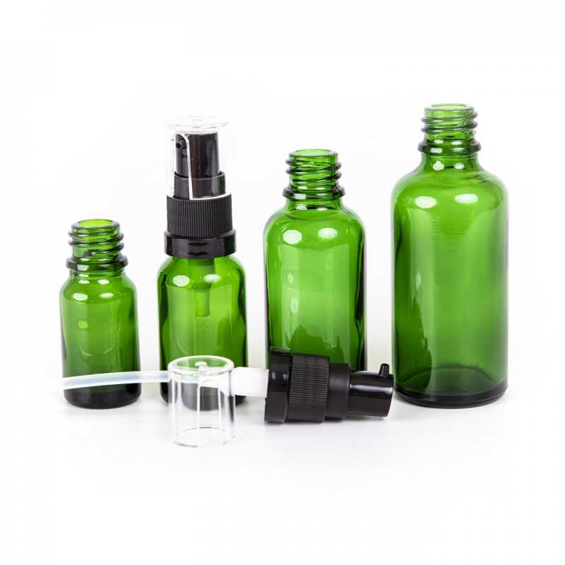 Skleněná láhev, zelená, dávkovač olejů, 15 ml