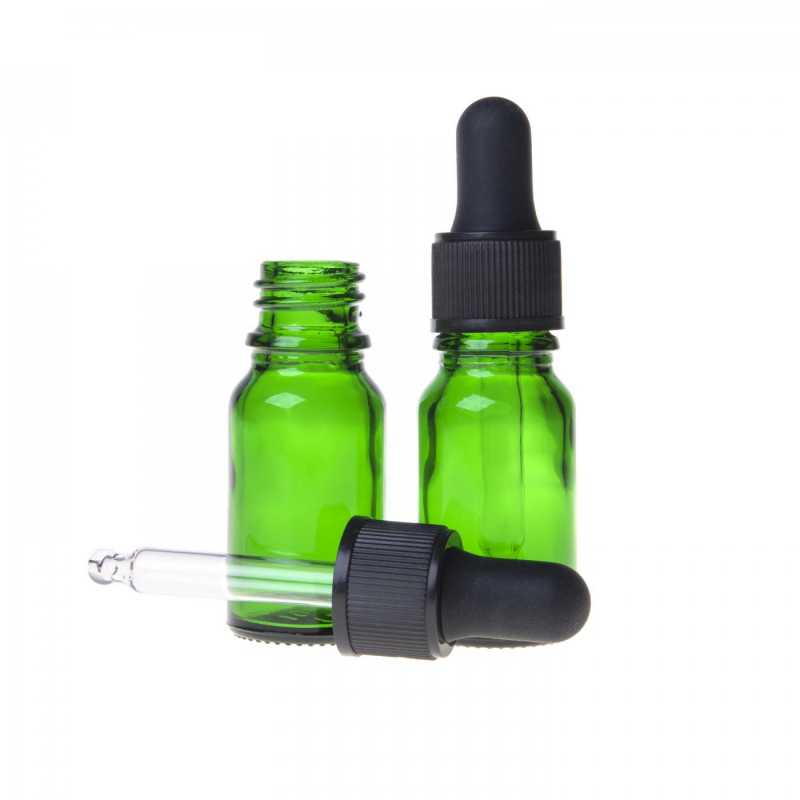 Skleněná láhev, zelená, kapátko černé, 10 ml