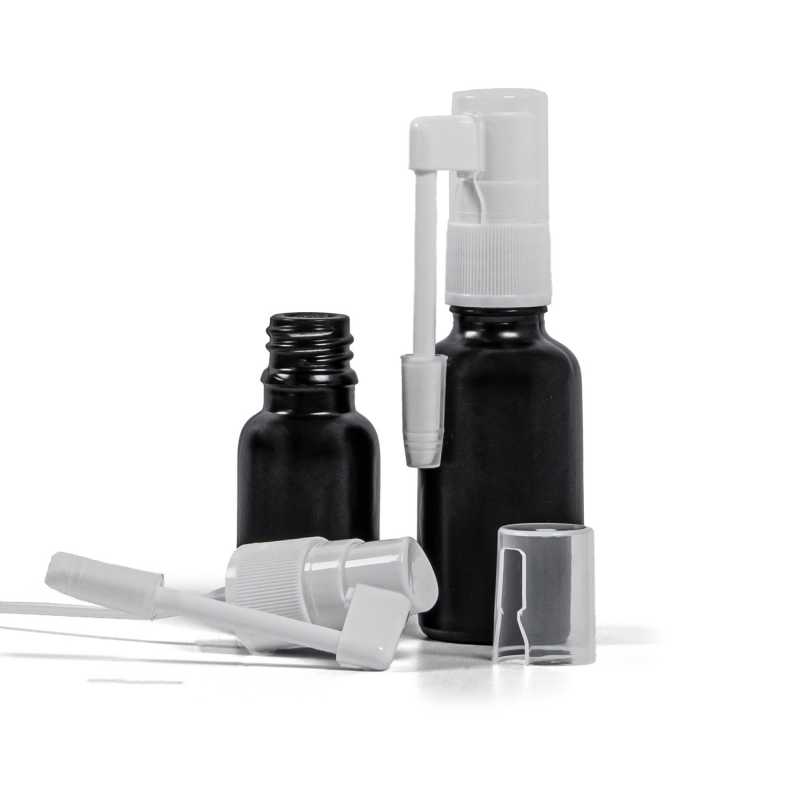 Skleněná lahvička, černá matná, sprej do hrdla 30 ml