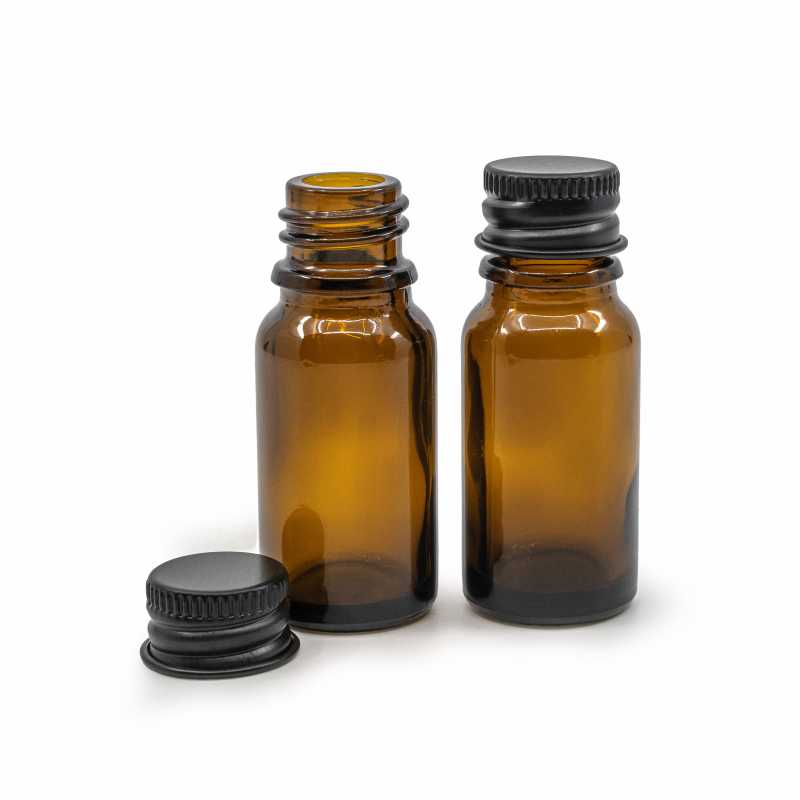Skleněná lahvička, černý hliníkový uzávěr, 10 ml