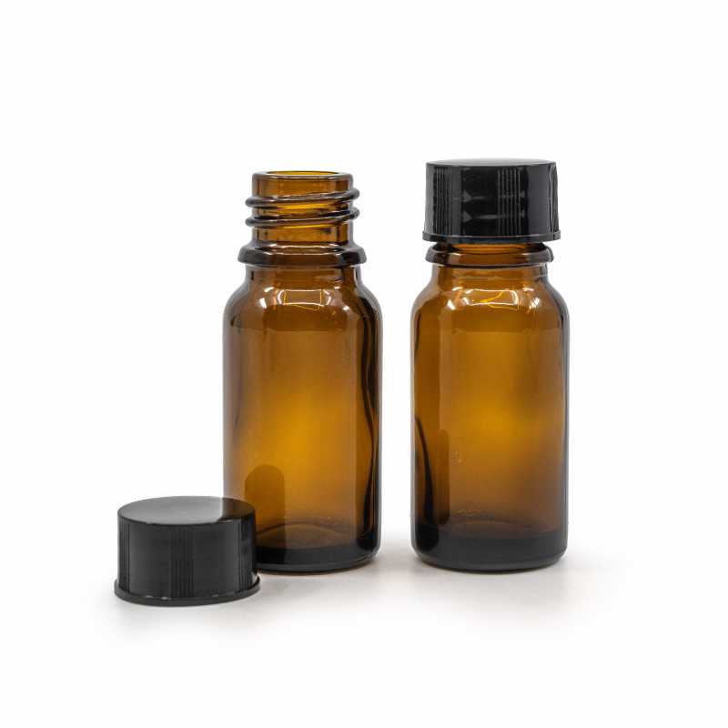 Skleněná lahvička, černý uzávěr, 10 ml