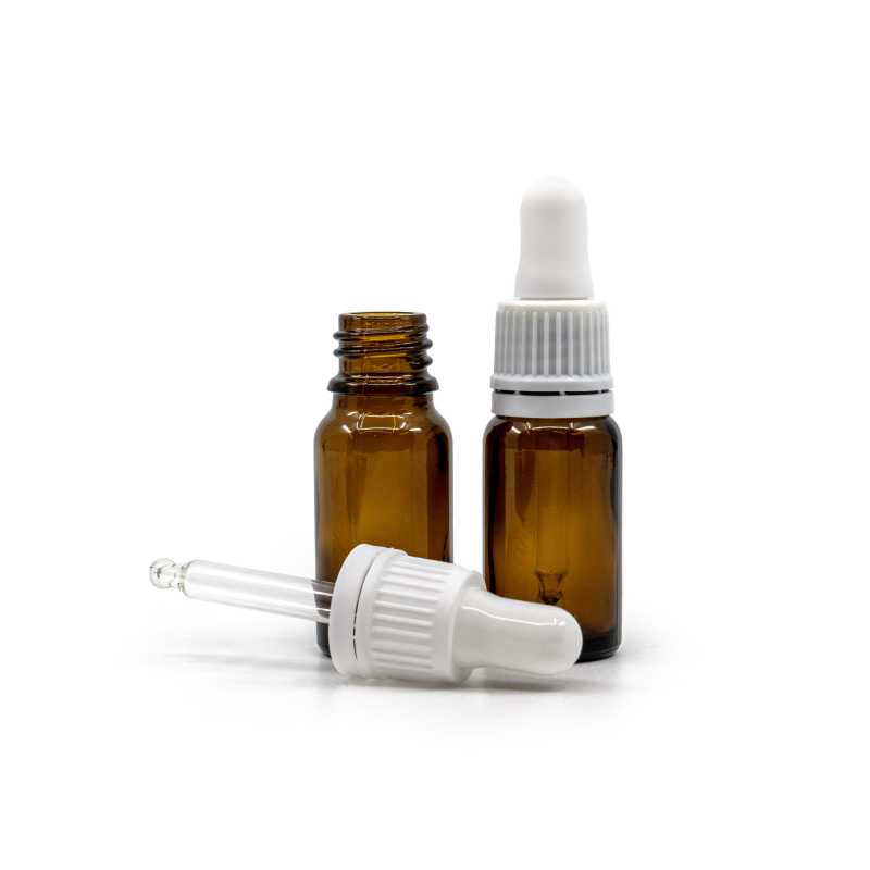 Skleněná lahvička, hnědá, bílé kapátko, 10 ml