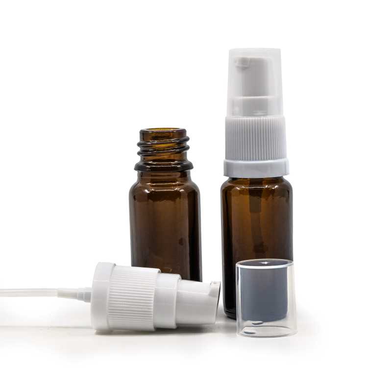 Skleněná lahvička typu B, vysoká, bílý dávkovač, 10 ml